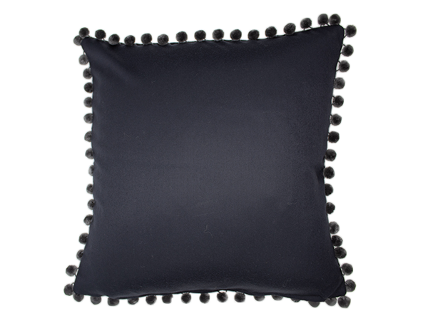 Satin Lambswool Midnight Navy Cushion Cover with contrasting grey pom pom no bg