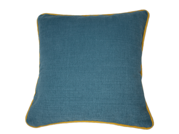 Teal Cushion Cover with Ochre contrasting cord trim no bg